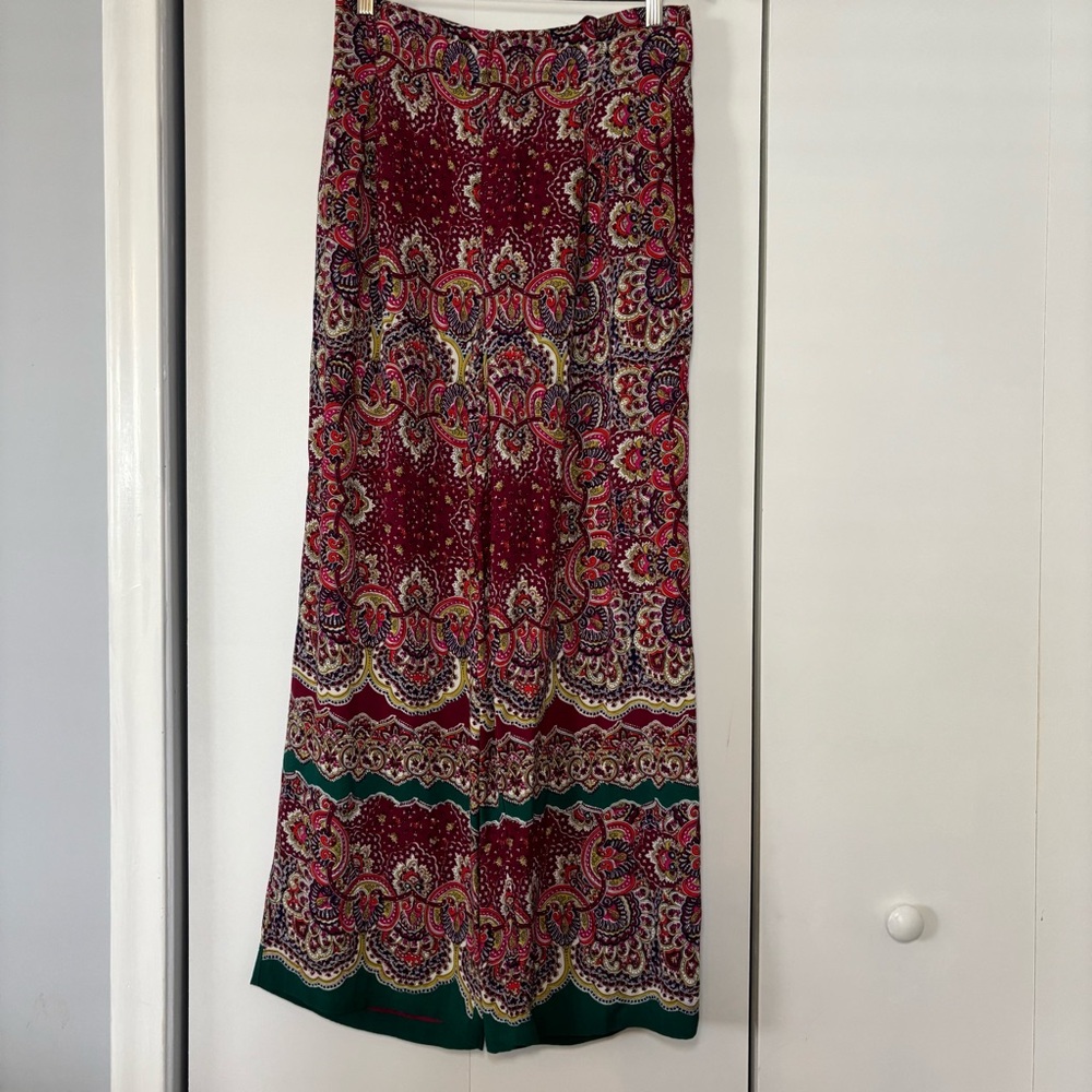 Anthropologie Women's Paisley Wide Leg Pants, Maroon Print, Size 4 - Picture 2 of 10